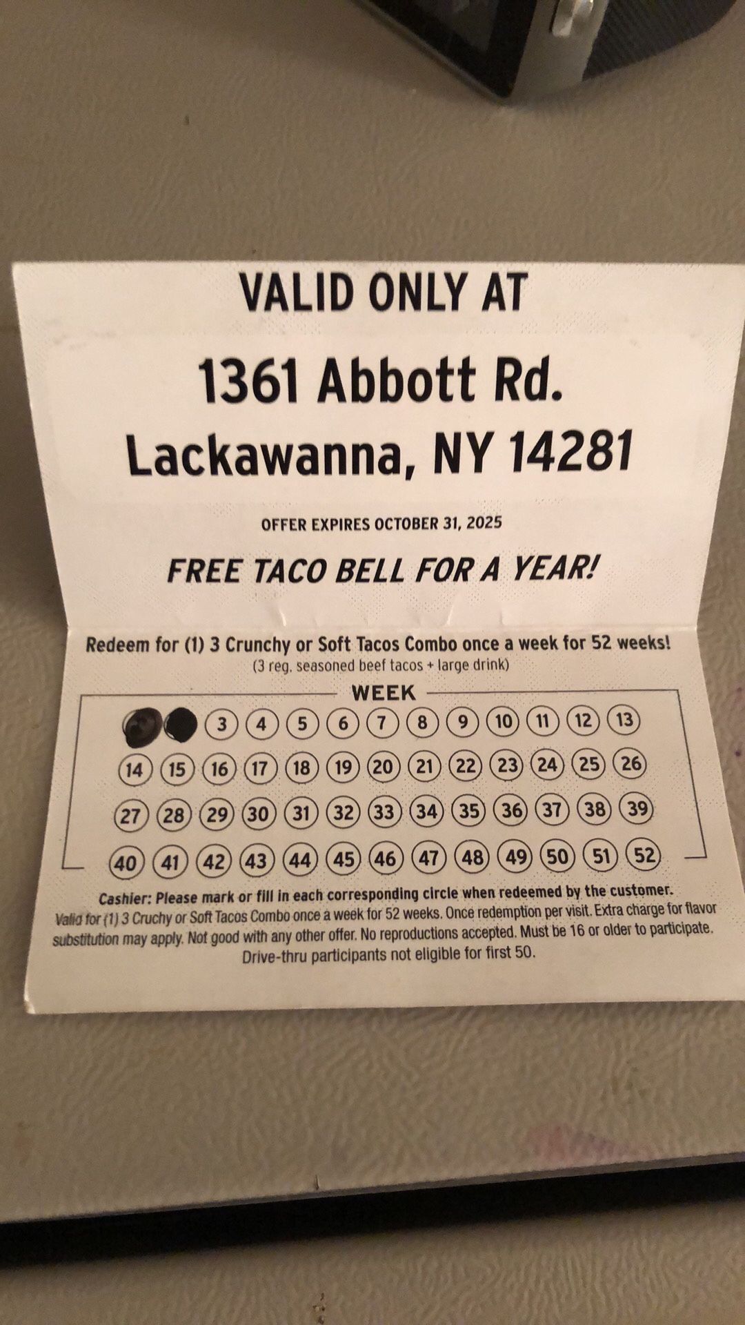 free taco bell for a year