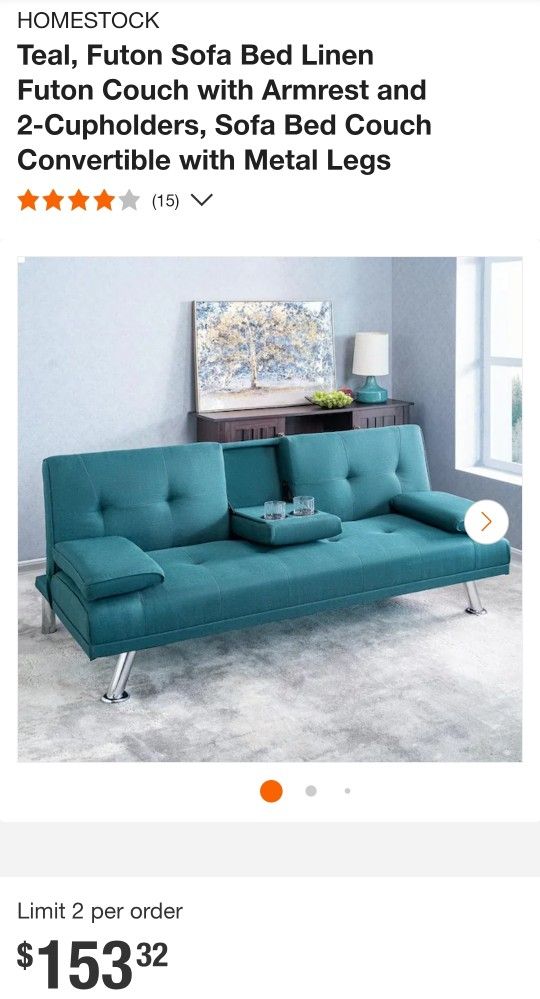 Futon Sofa Bed, Teal