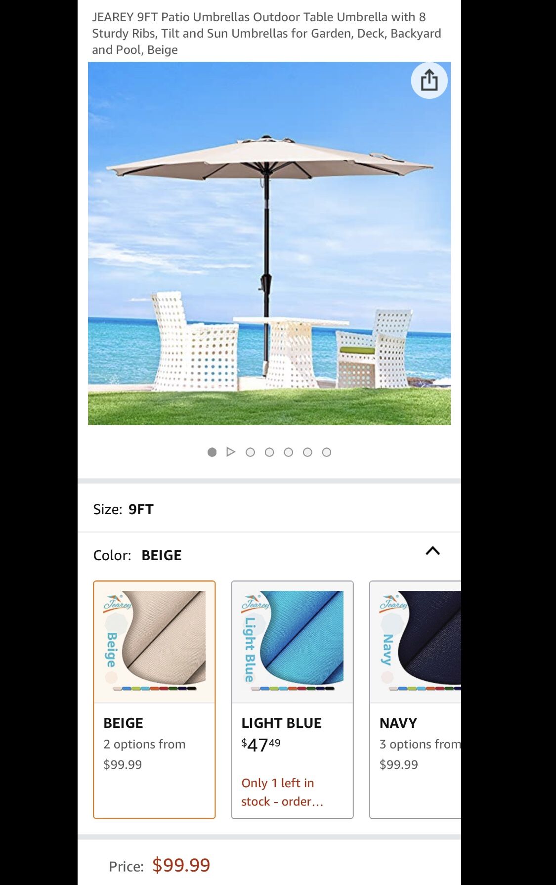 9FT Patio Umbrellas Outdoor Table Umbrella with 8 Sturdy Ribs, Tilt and Sun Umbrellas for Garden, Deck, Backyard and Pool-(Tan)