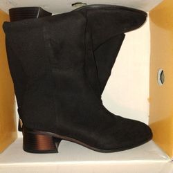 UNHAYLA Black Fabric Knee High Zip Boots Women’s Size 10 M Block Heel
