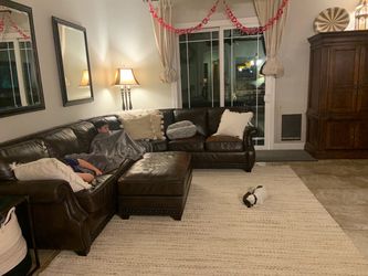 Brown leather sectional