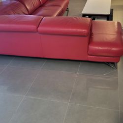 Leather Sofa Sectional Red With Electric Recliner