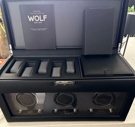 WOLF 456302 Viceroy Triple Watch Winder with Cover and Storage, Black