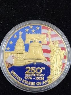 USA 250th Anniversary Commemorative Coin Embellished in Gold Plating