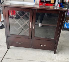 Dark Wood Wine Cabinet with Glass Doors