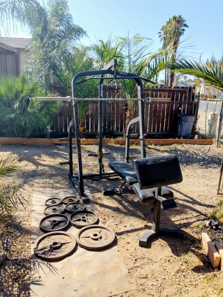 Olympic Weights 230lbs Squat Rack Pulldown Bench