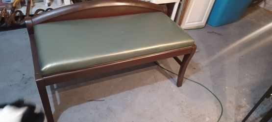 Wood Bench with Green Upholstered Seat