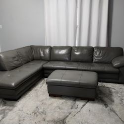 Grey Leather sectional $600