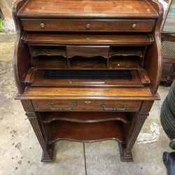 Vintage Roll-Top Secretary Desk – Solid Wood