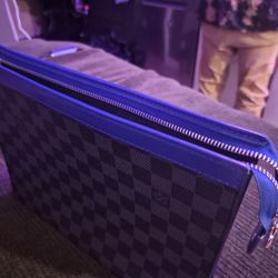 Louise Vuitton Checkered Handbag w/Blue Trim