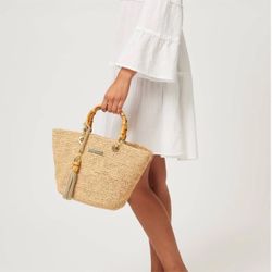 HEIDI KLEIN Savannah Bay Bamboo Handles Raffia Tote Bag $211 SOLD OUT