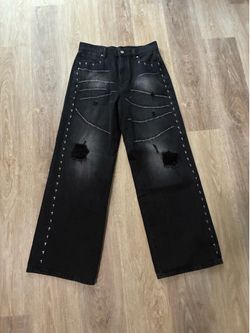 RTA Franco Wide Leg Studded Jean Smokestack Side Cross