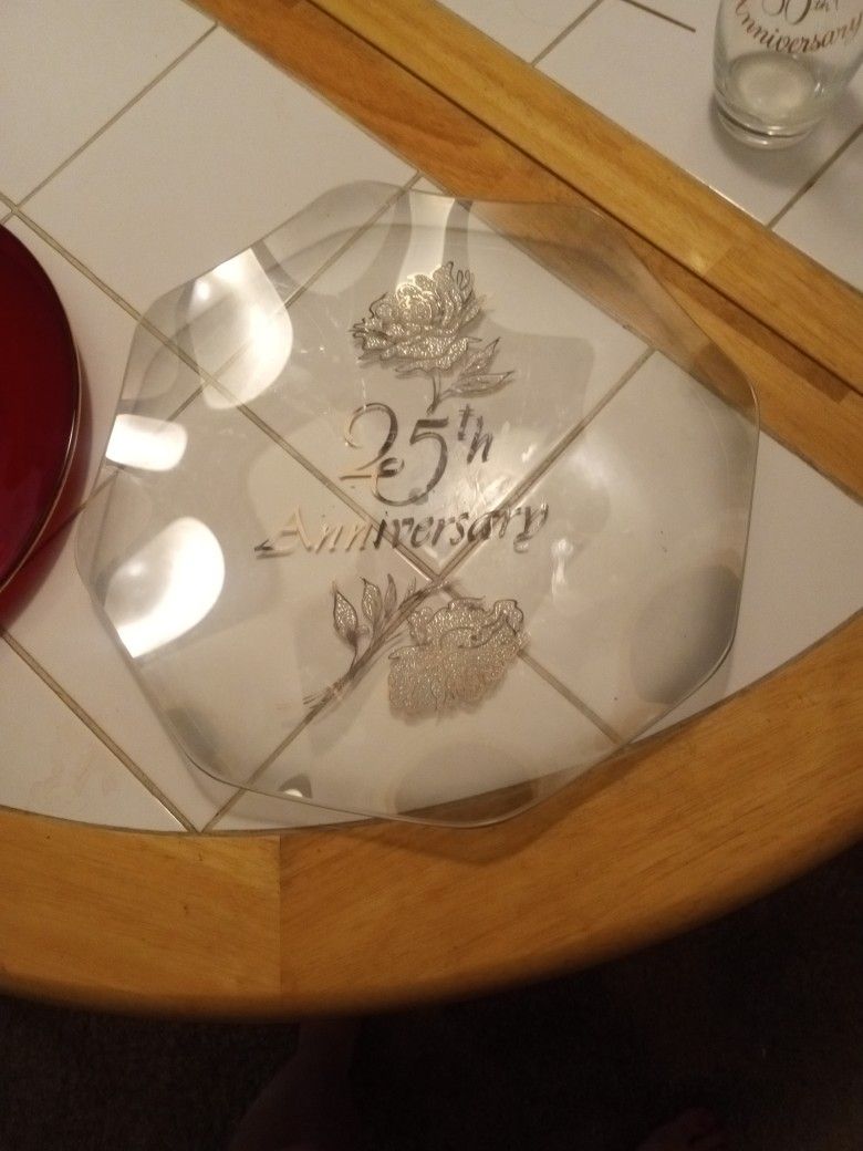 Elegant 25th Anniversary Silver And Clear Plate