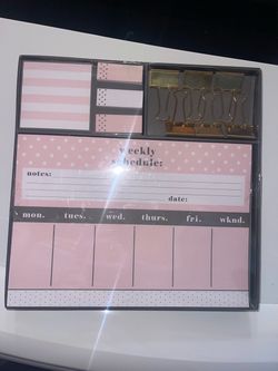 Pink Weekly Schedule Notepad Set with Clips