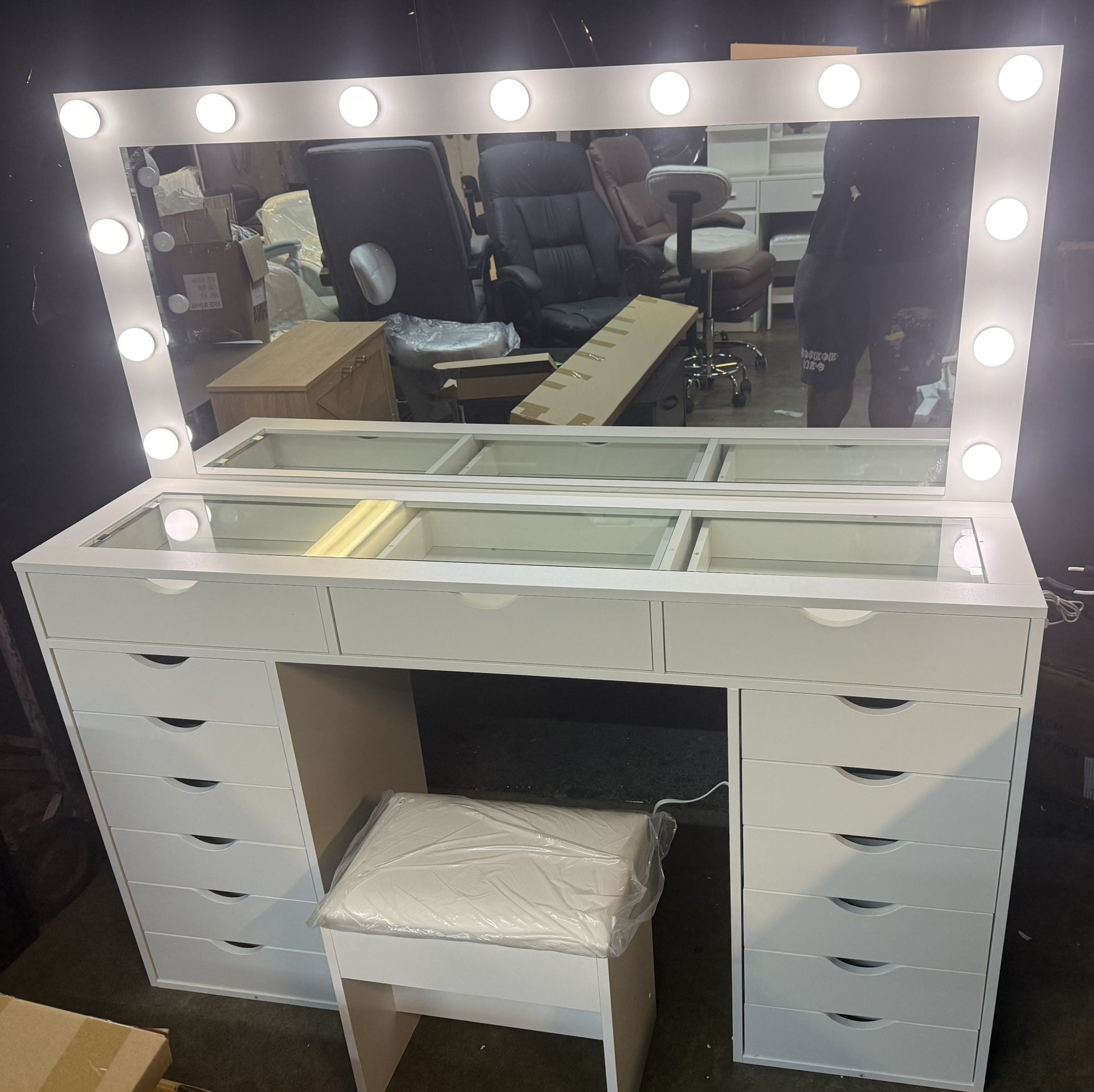 Glass top Vanity With Stool -New Assembled