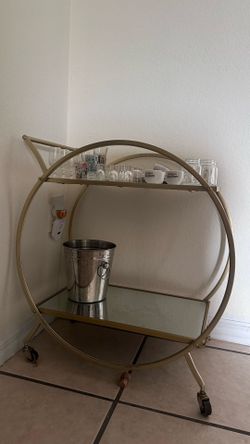 Gold Round Bar Cart with Wheels