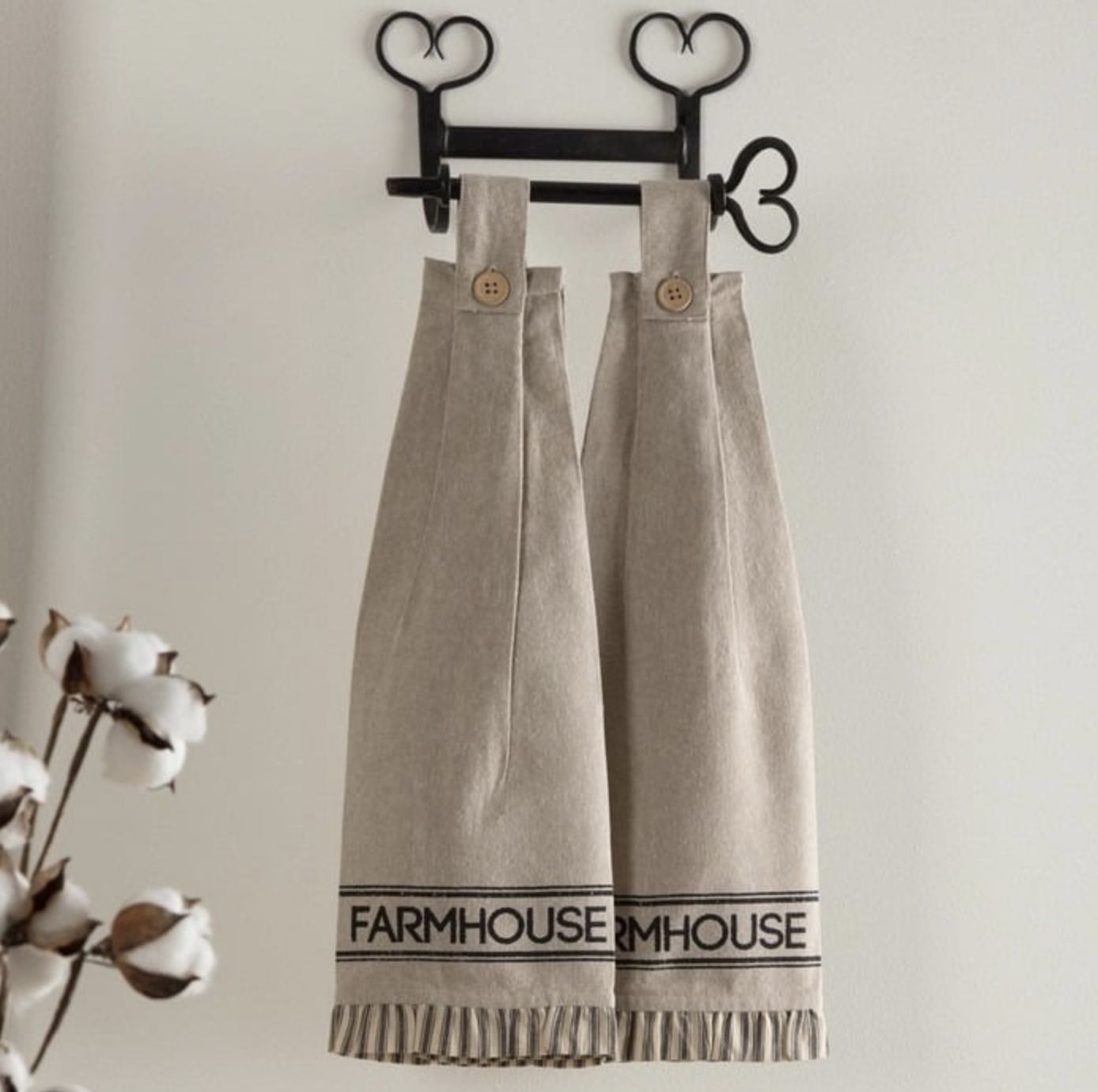 Sawyer Mill Charcoal Farmhouse Button Loop Tea Towel Set of 2