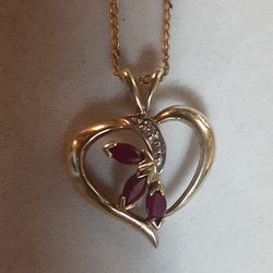 VDay SALE☆10k RUBY & DIAMOND HEART PENDANT Ruby's on 16" 12kgf  Chain