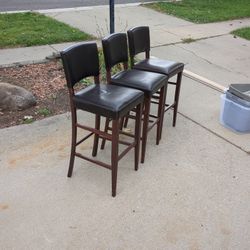 3 Leather And Wood Bar Stools 42in Pier 1
