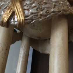 SET OF TWO ELEGANT HAND PAINT TALL FLOOR LAMPS ( GOLD, SILVER , BRONZE  EXCELLENT COND.72H 22 D RETAILED NEW FOR THE SET 1195 PLUS TAX.LAMPS ARE HEAVY