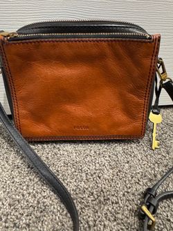 Fossil Campbell Devon Double Zip Crossbody Bag in Brown & Black (like new)