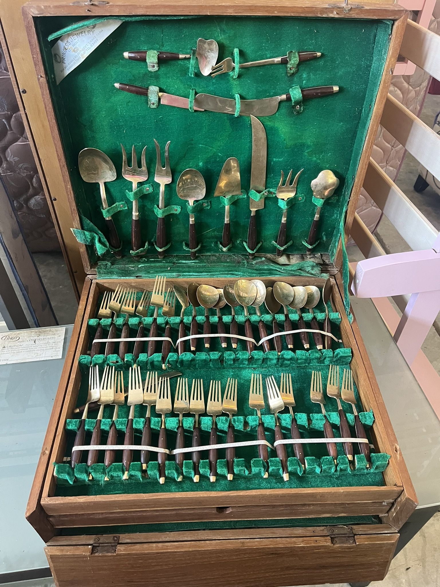Vintage Bangkok Thailand 143 Pcs Factory Bronze Flatware Cutlery Set