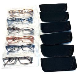 NEW! Women's Reading Glasses Set of 6 ( 5 Pairs- +6.00) (1 Pair- +5.00) - 1 1/4” by 5 1/2”
