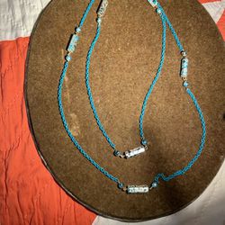 Unmarked Turquoise Colored Chain With Rectangle Beads