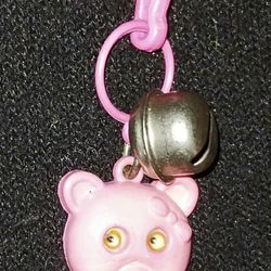 Vintage 1980s Keychain Plastic Necklace Pink Teddy Bear Charm w/ Bell