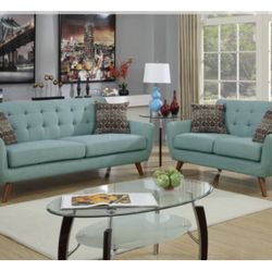 Blue Sofa And Love Seat Set 