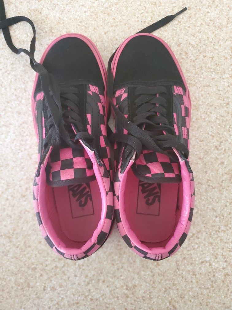 Vans Old Skool Hot Pink & Black Checkered Shoes Size 5.5 Girls