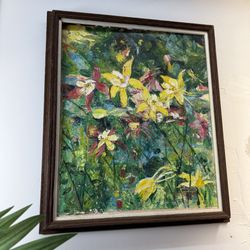 1970’s Oil Painting Wildflower Artwork Framed Art Impasto
