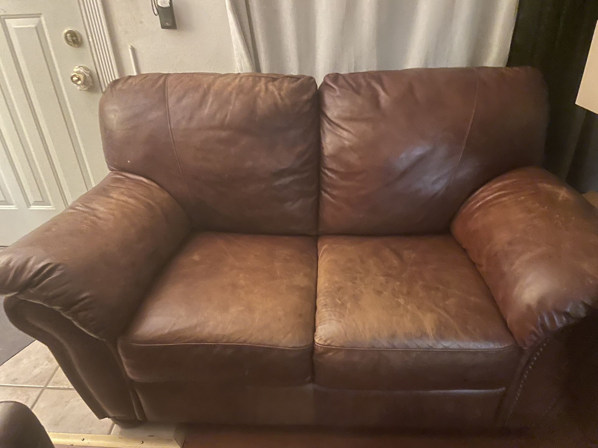 Real Leather Love Seat And Chair 