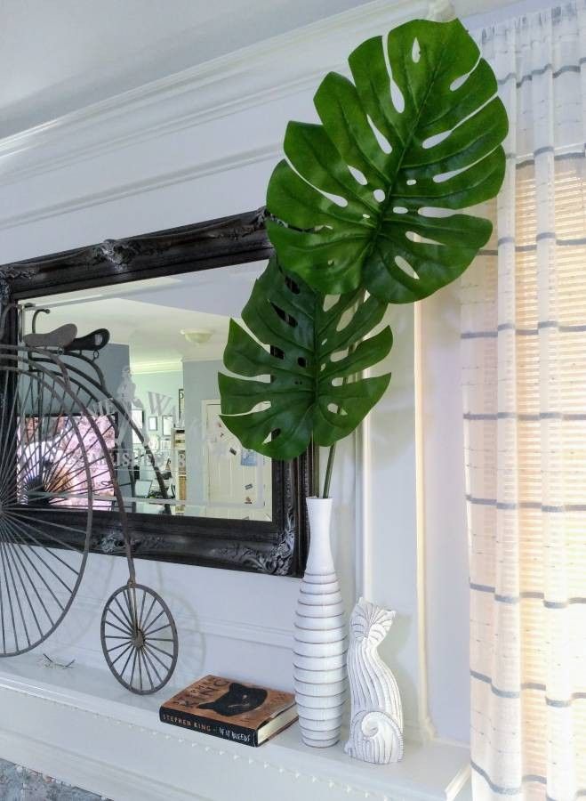 32" life-like monstera leaf stems (2) green