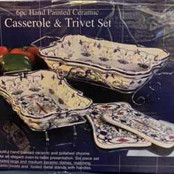 Hand Painted Casserole & Trivet Set