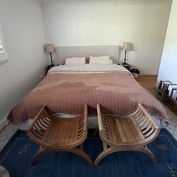 Dean Sand King Upholstered Bed Frame + Headboard – $250 (Retail $595)