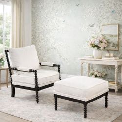 Black / White Velvet Accent Chair with Ottoman, Modern Lounge Accent Chair [NEW] **Assembly Req** 