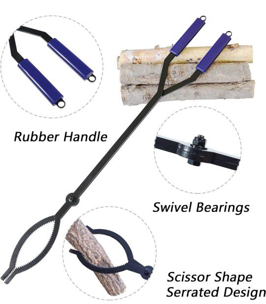 40" Heavy Duty Fire Tongs Firewood Grabber Tool with Scissor Shape Serrated, Log Claw Tongs for Bonfire Campfire Fire Pit Outdoor Indoor Log Grabber T