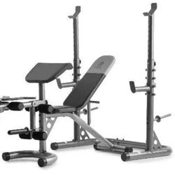 Best Offer!! Gold's Gym XRS 20 Adjustable Olympic Workout Bench with Squat Rack, Leg Extension, Preacher Curl, and Weight Storage, Bench Press(Used)