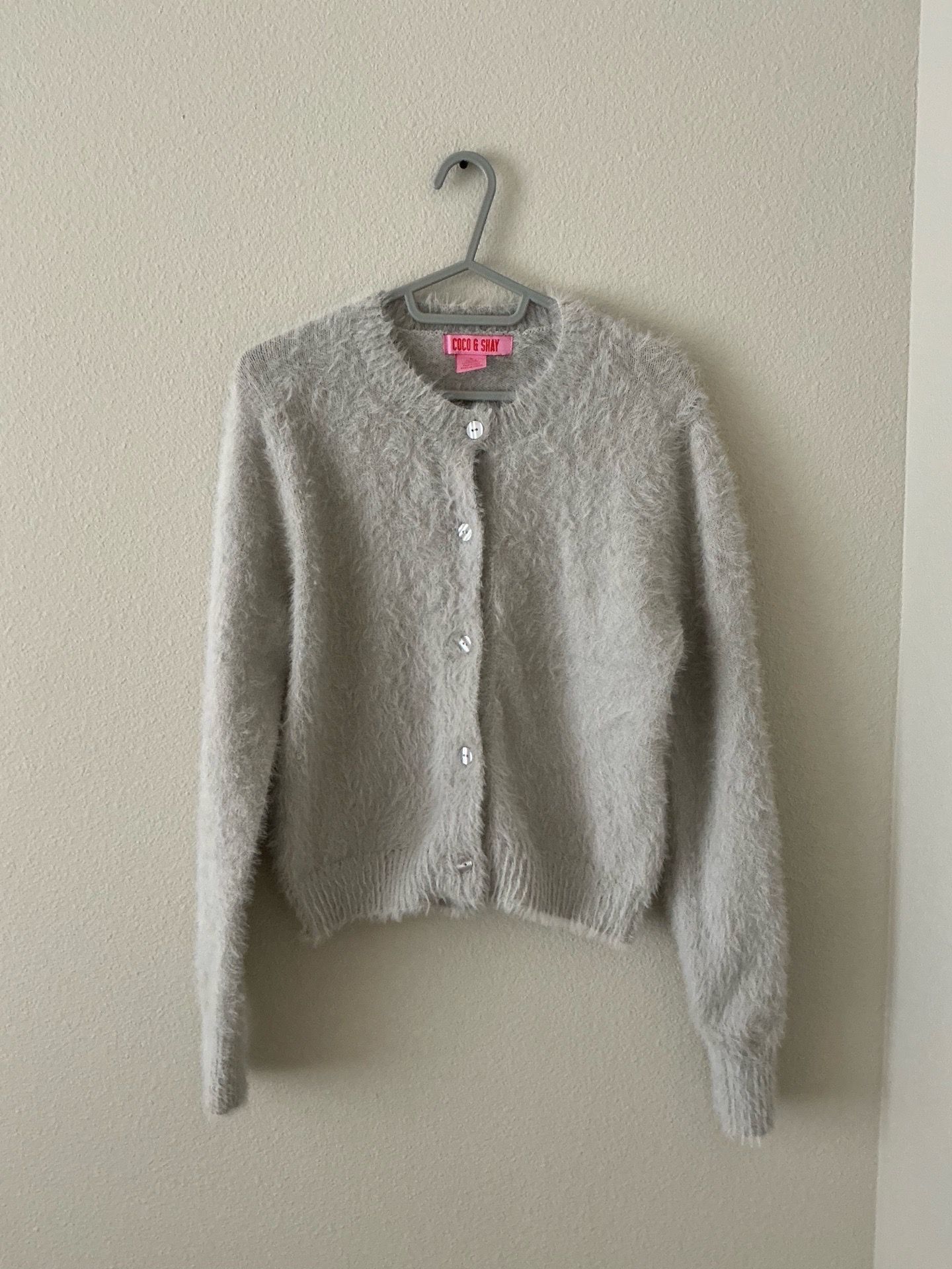 Coco & Shay Fuzzy Gray Button-Up Cardigan