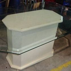 Glass Table - Beveled Glass and Wood Base Dining Table