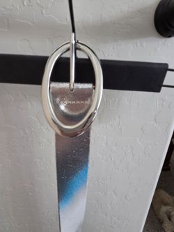 New Metallic Silver Genuine Leather Belt