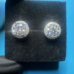 NEW! Circle Crescent Moissanite Earrings // PASS DIAMOND TESTER// Screw Back // 14K White Gold Plated
