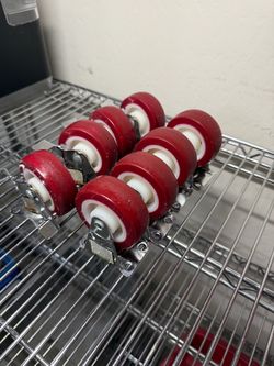 Red Polyurethane Swivel Caster Wheels – Set of 8