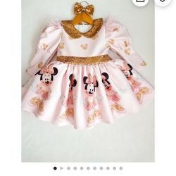 Pink Minnie Mouse Detailed Girl Dress