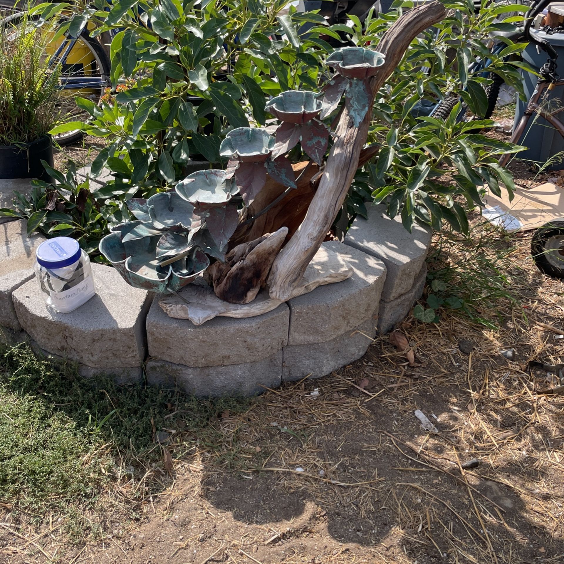 Beautiful Vintage, Mid-Century, Copper And Driftwood Fountain.