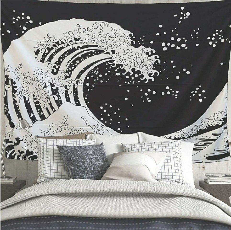 Japanese Waves Tapestry Kanagawa Great Wave Tapestry Black and White Wall Art Home Decorations for Living Room Dorm