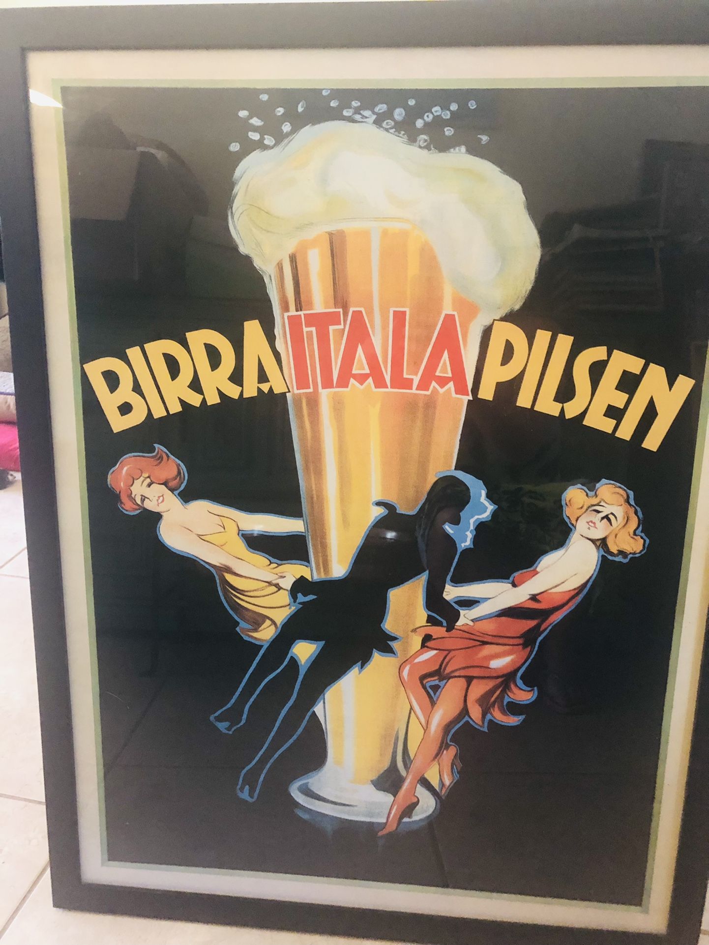1920 “Birra Itala Pilsen" Custom Wood Framed Reproduction of Vintage Poster, beer advert