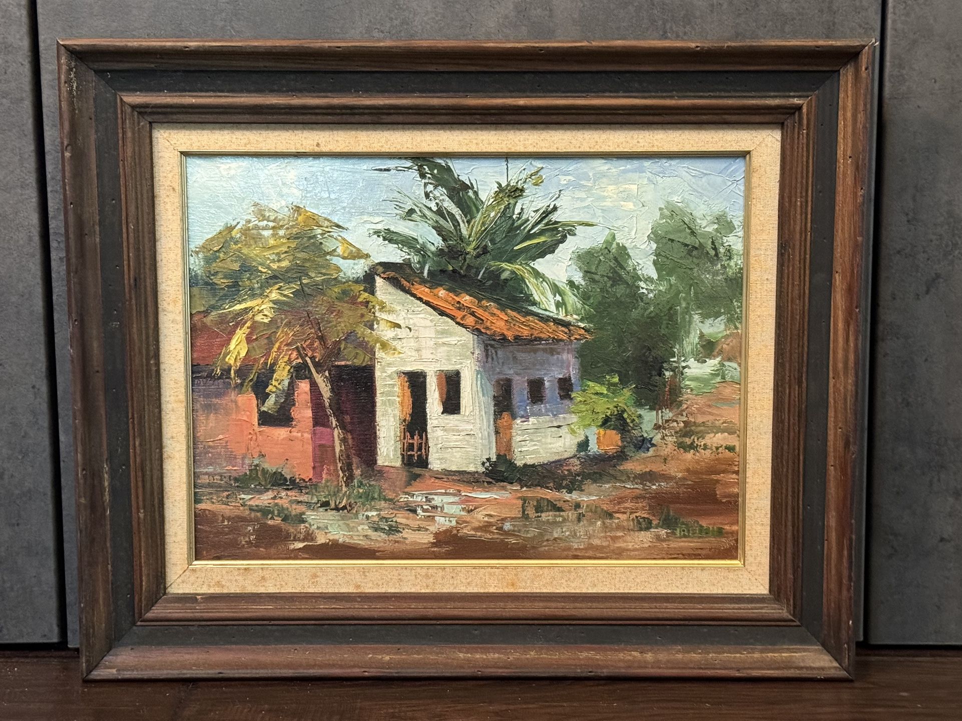 Late Midcentury Tropical Home Oil Painting by So. Cal. artist Jeanne Treible