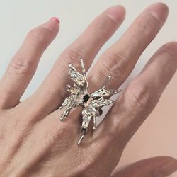 925 Sterling Silver Floral Butterfly Cuff Ring Band Gift